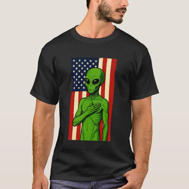 Funny Patriotic Alien US Flag Extraterrestrial T-Shirt (Front)