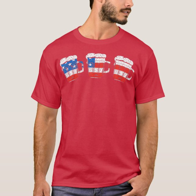 Funny Patriotic American Flag Beer Froth T-Shirt (Front)
