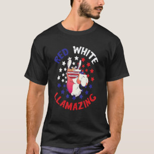 Funny Patriotic American Flag Red White Llama 4th T-Shirt