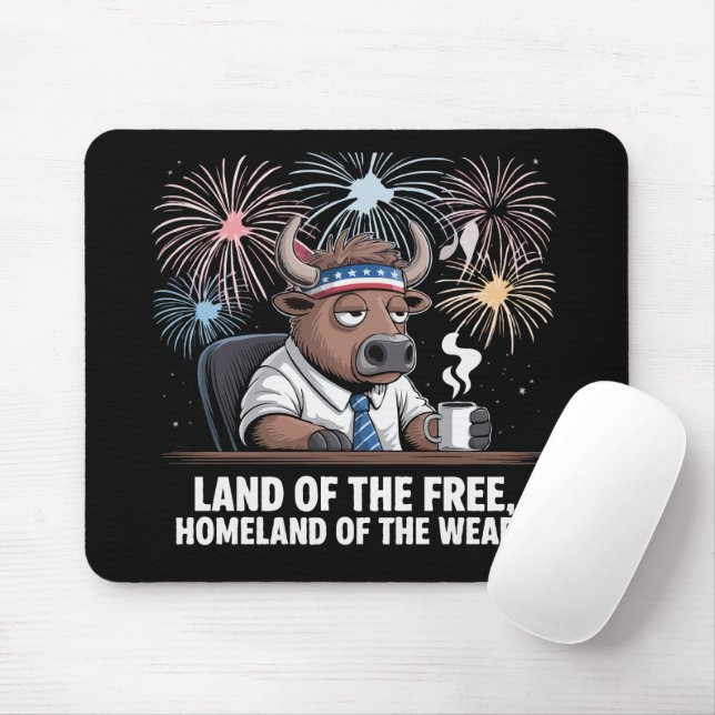 Funny Patriotic Buffalo Tired Office Worker  Mouse Mat (With Mouse)