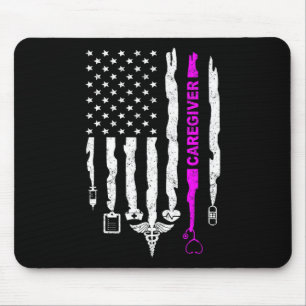 Funny Patriotic Caregiver Nurse Usa Flag 4th Of Ju Mouse Mat