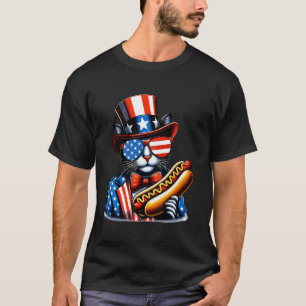 Funny Patriotic Cat Hotdog USA American Flag 4th O T-Shirt