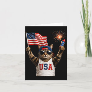 Funny Patriotic Cat Usa Flag Fireworks 250 Card