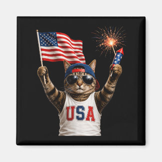 Funny Patriotic Cat Usa Flag Fireworks 250 Magnet