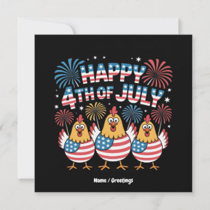 Funny Patriotic Chickens 4th of July USA Flag Invitation