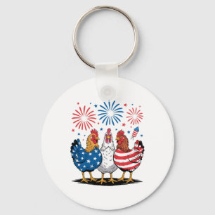 Funny Patriotic Chickens Usa Flag 4th Of July Chic Key Ring