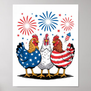 Funny Patriotic Chickens Usa Flag 4th Of July Chic Poster