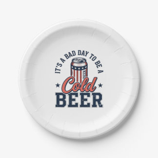 Funny Patriotic Cold Beer Vintage Vector Shirt Des Paper Plate
