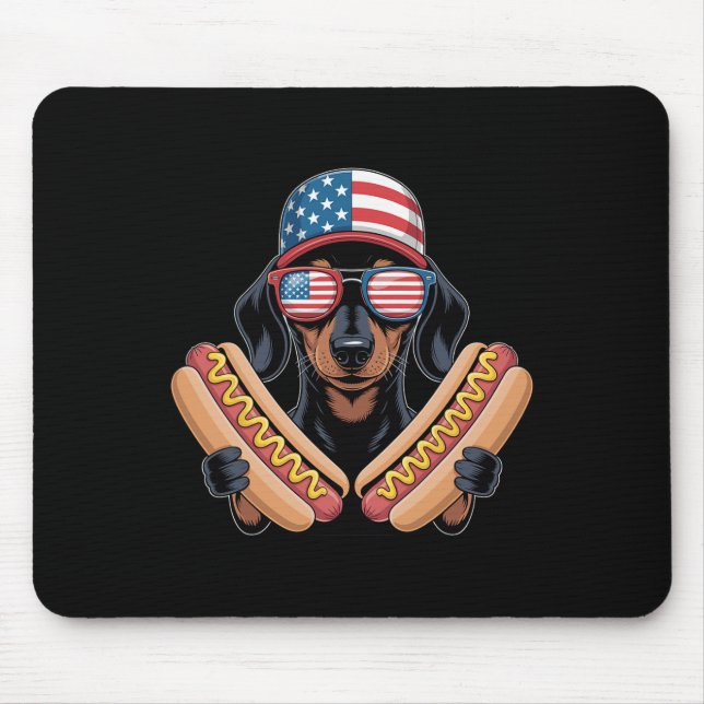 Funny Patriotic Dachshund 4th Of July Hotdog Ameri Mouse Mat (Front)