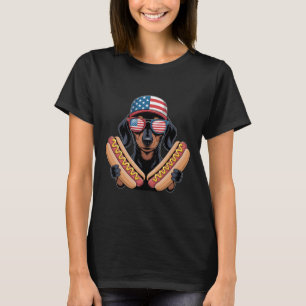 Funny Patriotic Dachshund 4th Of July Hotdog Ameri T-Shirt