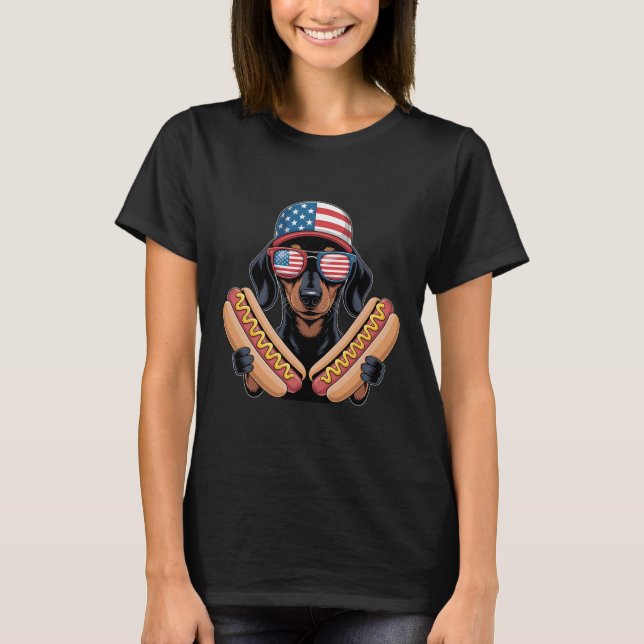 Funny Patriotic Dachshund 4th Of July Hotdog Ameri T-Shirt (Front)