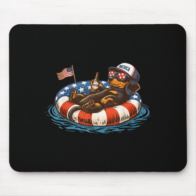 Funny Patriotic Dachshund Beer Floatie Usa Flag Mouse Mat (Front)
