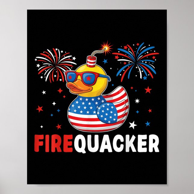 Funny Patriotic Duck Firequacker Pun Independence  Poster (Front)