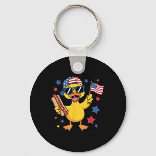 Funny Patriotic Duck Usa Flag 4th Of July Hotdog B Key Ring