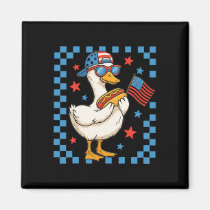 Funny Patriotic Duck Usa Flag Hot Dog 4th Of July Magnet