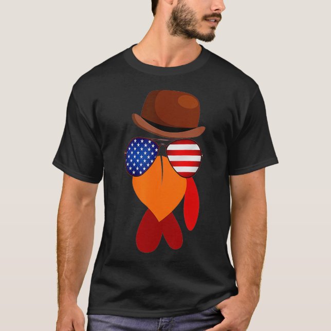 Funny Patriotic Glasses Turkey Face Bow Tie  Tee (Front)