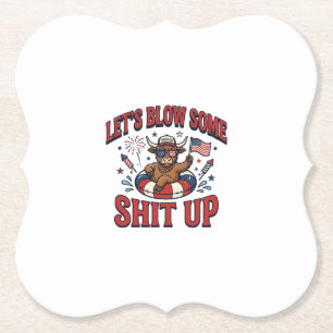 Funny Patriotic Highland Cow Fireworks Shirt (2)_1 Paper Coaster