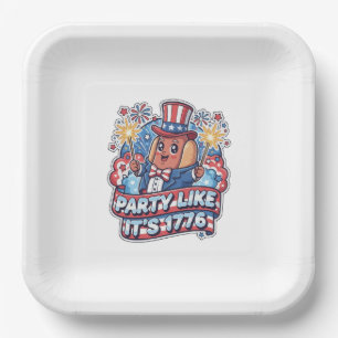 Funny Patriotic Hot Dog 4th of July Party Paper Plate