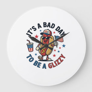 Funny Patriotic Hot Dog Vintage Engraving Shirt De Large Clock