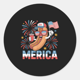 Funny Patriotic Hotdog Merica Style 4th Of July Bb Classic Round Sticker