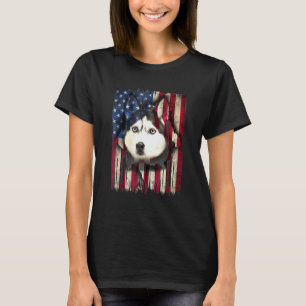 Funny Patriotic Husky American Flag Dog T-Shirt