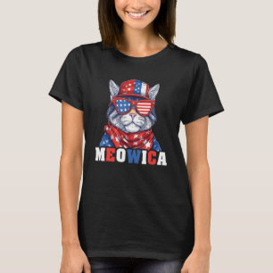 Funny Patriotic Kitty cat 4th of July Meowica Cat T-Shirt