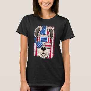 Funny Patriotic Llama & American Flag Sunglasses 4 T-Shirt