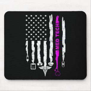 Funny Patriotic Med Tech Usa Flag Nurses Med Tech Mouse Mat