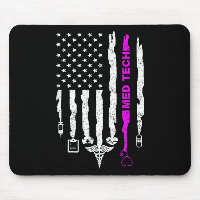 Funny Patriotic Med Tech Usa Flag Nurses Med Tech  Mouse Mat (Front)