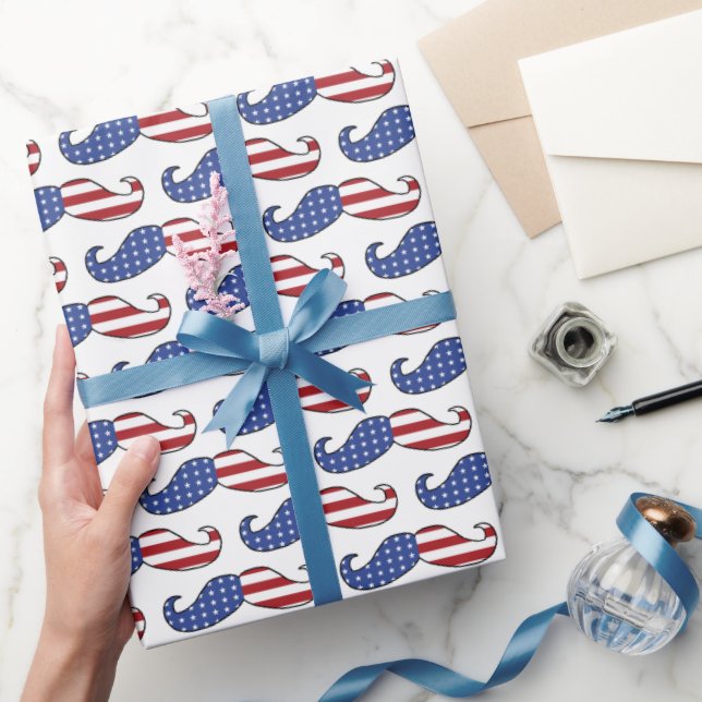 Funny Patriotic Moustache Pattern Wrapping Paper (Gifting)