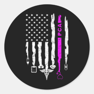 Funny Patriotic Pca Usa Flag Nurses Week Gifts 4th Classic Round Sticker