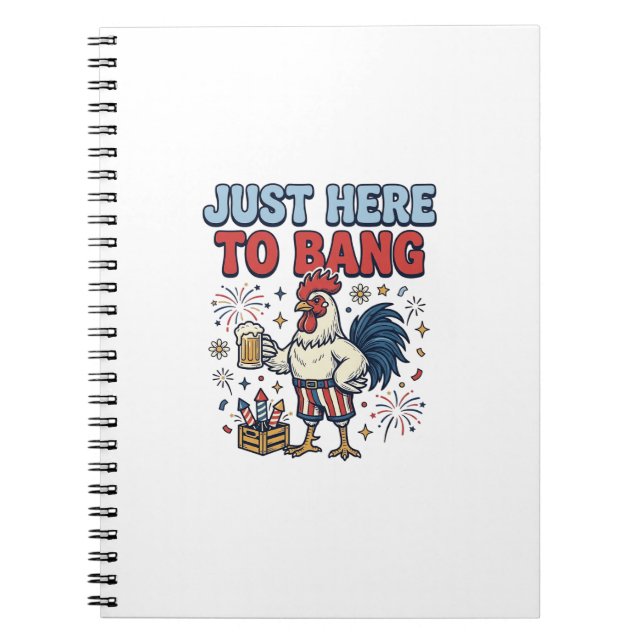 Funny Patriotic Rooster Fireworks Beer Shirt Desig Notebook (Front)