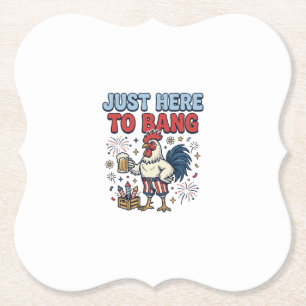 Funny Patriotic Rooster Fireworks Beer Shirt Desig Paper Coaster