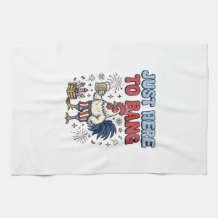 Funny Patriotic Rooster Fireworks Beer Shirt Desig Tea Towel