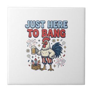 Funny Patriotic Rooster Fireworks Beer Shirt Desig Tile
