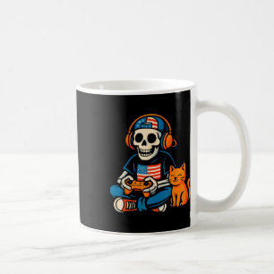 Funny Patriotic Skeleton Gamer Cartoon Video Games Coffee Mug