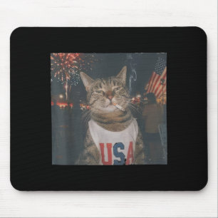 Funny Patriotic Smoking Cat Fireworks 4th Of July Mouse Mat