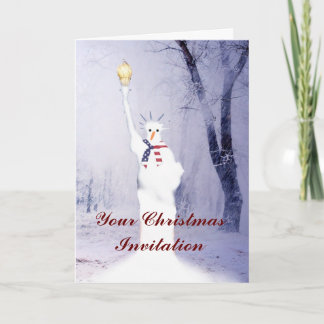 Funny patriotic snowman Christmas invitation