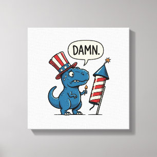 Funny Patriotic T-Rex Firework Shirt Design_1 Canvas Print
