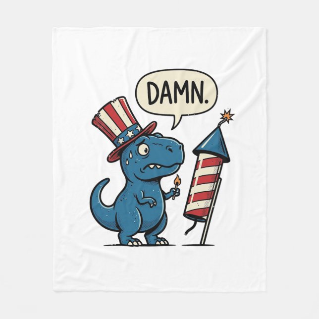 Funny Patriotic T-Rex Firework Shirt Design_1 Fleece Blanket (Front)