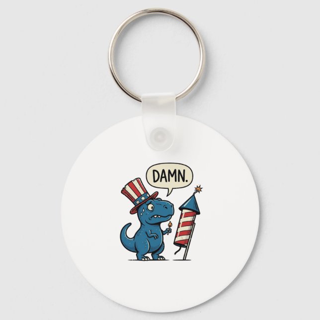 Funny Patriotic T-Rex Firework Shirt Design_1 Key Ring (Front)