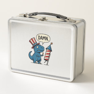 Funny Patriotic T-Rex Firework Shirt Design_1 Metal Lunch Box