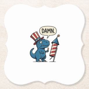 Funny Patriotic T-Rex Firework Shirt Design_1 Paper Coaster