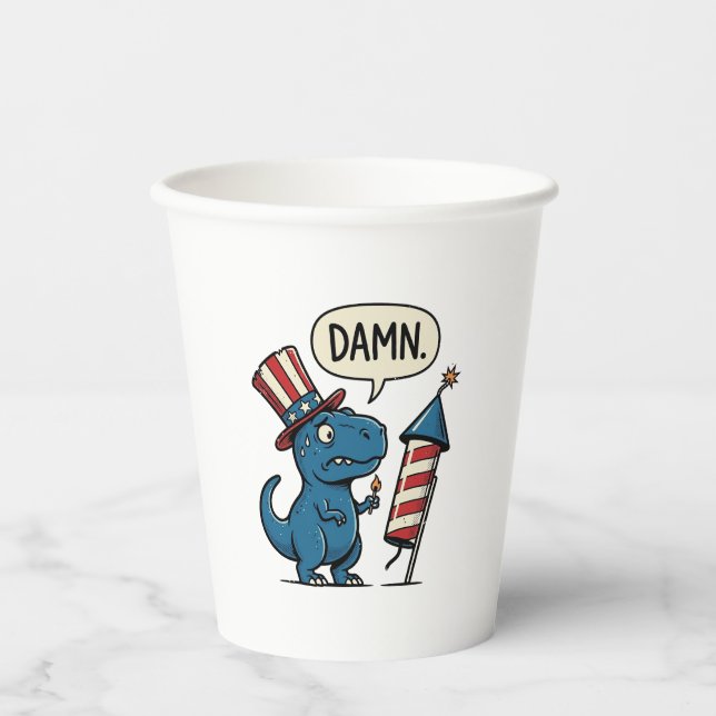 Funny Patriotic T-Rex Firework Shirt Design_1 Paper Cups (Front)