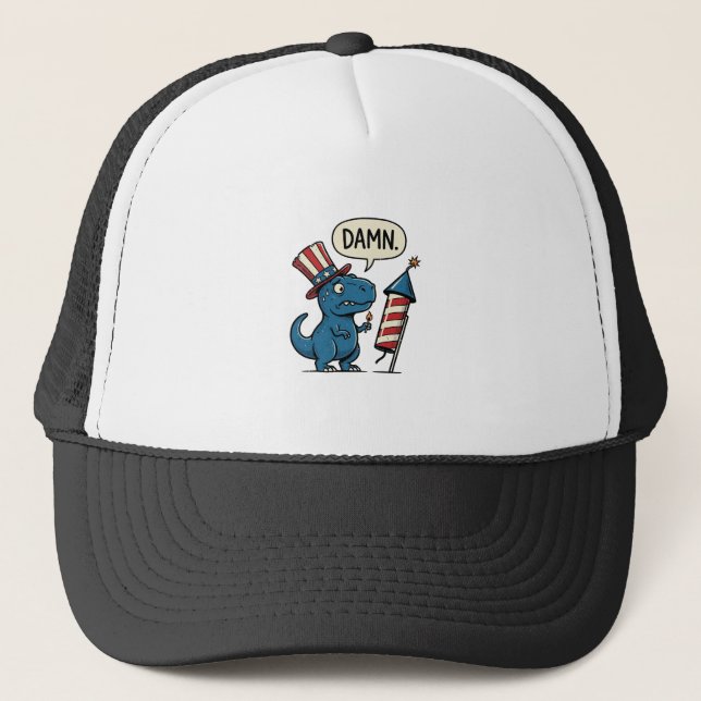Funny Patriotic T-Rex Firework Shirt Design_1 Trucker Hat (Front)