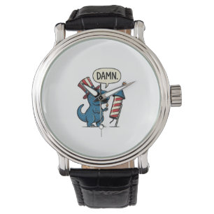 Funny Patriotic T-Rex Firework Shirt Design_1 Watch