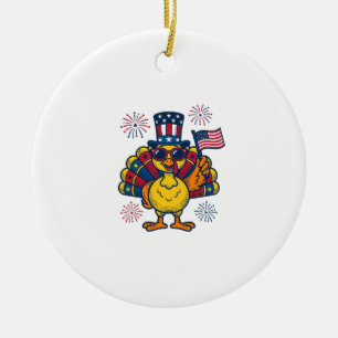 Funny Patriotic Turkey Fireworks Vintage Shirt_1 Ceramic Tree Decoration