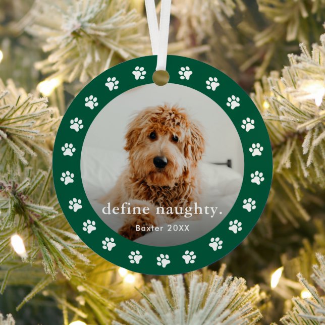 Funny Paw print 2 Photo Pet Christmas Metal Tree Decoration (Insitu)