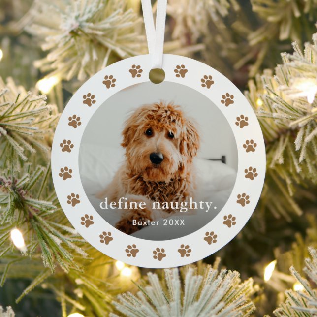 Funny Paw print 2 Photo Pet Christmas Metal Tree Decoration (Insitu)