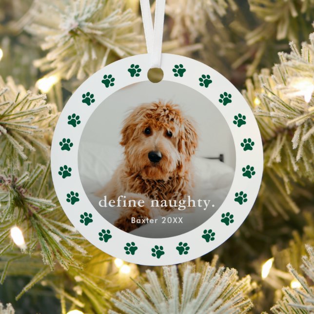 Funny Paw print 2 Photo Pet Christmas Metal Tree Decoration (Insitu)
